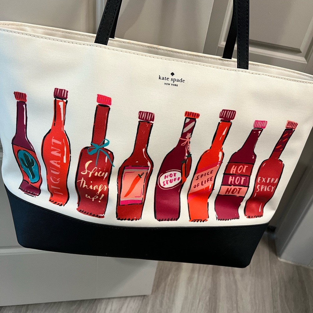 Kate Spade Cream and Black Tote with Colorful Bottle Design - Picture 4 of 4